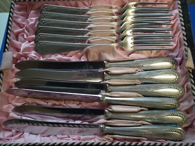 Antik VINTAGE sehr altes Besteck Alpacca WMF 12  Teile Nirosta im Kasten - Bild 1 von 4