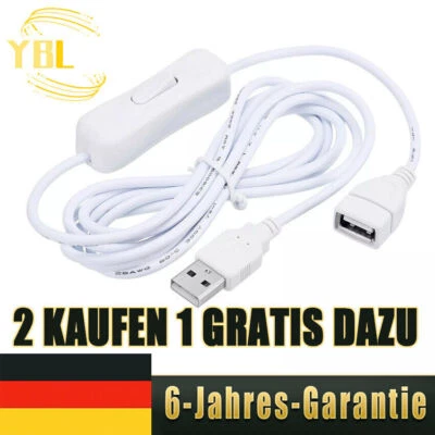 USB Kabel mit Ein/Aus Schalter 2m Verlängerungskabel für LED Schreibtischlampe - Bild 1 von 4