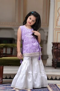 Indian Bollywood Sleeveless kurti kurta Sharara set for kids girls kids wear - Picture 1 of 21
