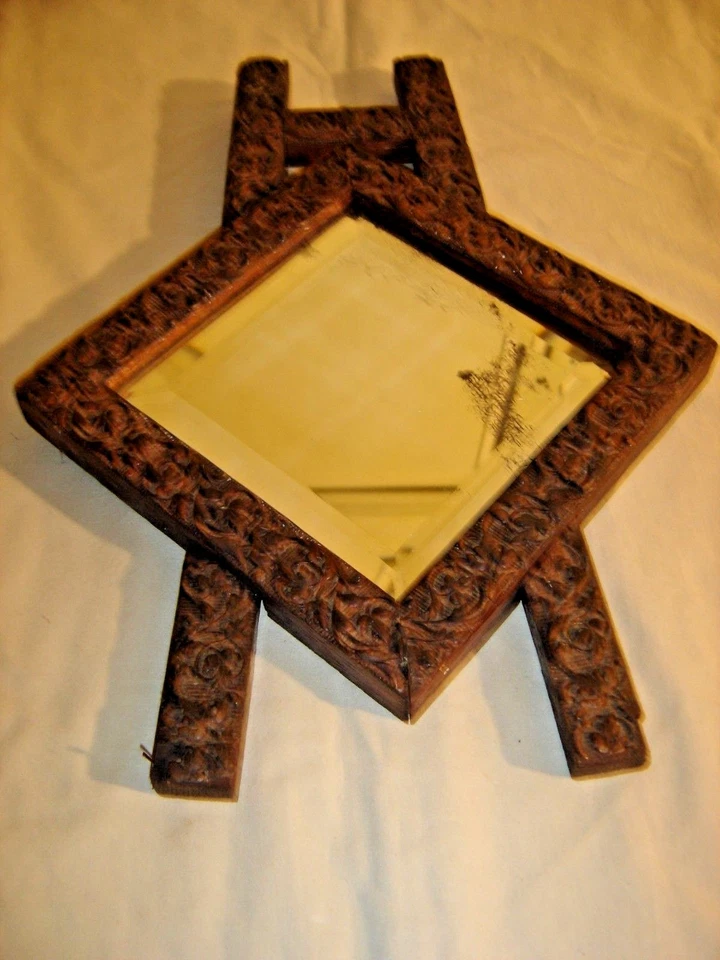 Antique  Gesso Diamond Shaped Beveled Mirror attached to an H frame ~053 - Image 1 of 4