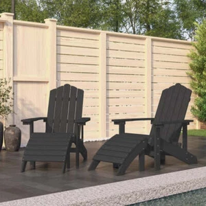 vidaXL Patio Adirondack Chairs 2 pcs with Footstools HDPE Anthracite - Picture 1 of 5