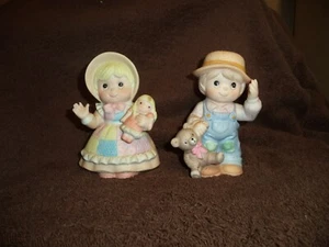 Vintage Home Interior Figurines #1403 Ceramic Boy & Girl With Doll & Teddy Bear - Picture 1 of 3