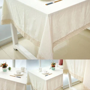 Solid Color Lace Edge Tablecloth Wedding Party Decor for Dining Room Home Party - Picture 1 of 13