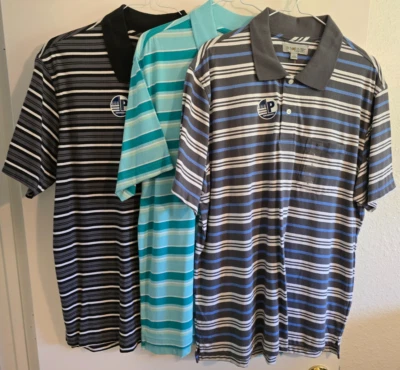 3 New Sun River Polo Golf Shirt Mens  Striped Wicking Stretch UV Protection LGE - Image 1 of 4