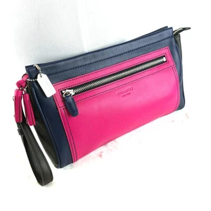 Neu ohne Etikett Coach Legacy Leder-Clutch Colorblock, marineblau/pink/braun, #48002 Einzelhandel 168 $ - Bild 1 von 12