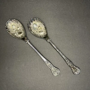 Servierlöffel Gabel Set Vintage versilbert König Muster - Bild 1 von 7
