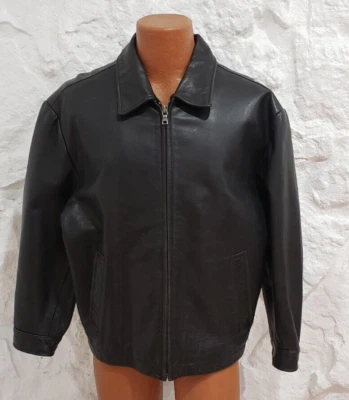 Chaqueta de cuero negra con cremallera completa Banana Republic para hombre talla grande Foto 1 de 4