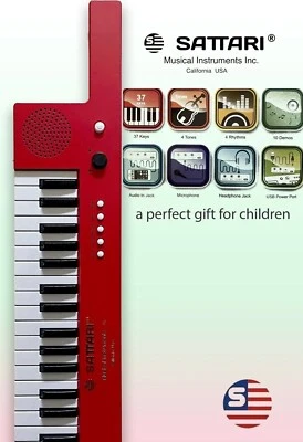 Kinder Keytar rot + Mikrofon + Riemen USB Anschluss C Kopfhöreranschluss Audio In - Bild 1 von 4