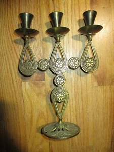 Vintage massiver Messing Schabbat 3 Zweige Kerzenhalter 10" hoch Made in Israel - Bild 1 von 7