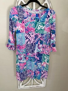 LILLY PULITZER girls xlarge 12-14 3/4 SLEEVE RUFFLE TRIM SHIFT DRESS - Picture 1 of 4