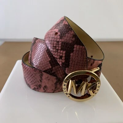 Michael Kors Women's Small Shell Pink Python Embossed Leather Logo Belt NWT - Image 1 of 4