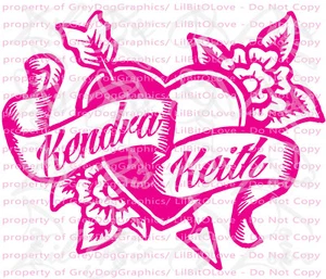 Calcomanía personalizada de corazones tatuaje tamaño Yeti con nombres calcomanía de vinilo pegatina parejas - Imagen 1 de 2