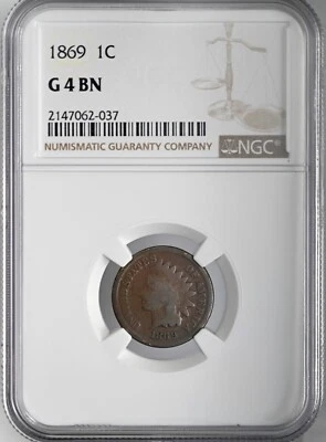 1869  1C INDIAN HEAD CENT (PENNY)  NGC G04 BN #2147062-037  "FRESHLY GRADED"! - Image 1 of 4