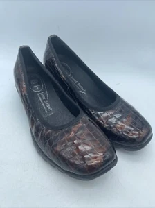 Josef Seibel Women's Brown Leather Snake Print Slip On Low Wedge Loafers Sz 8.5 - Picture 1 of 9