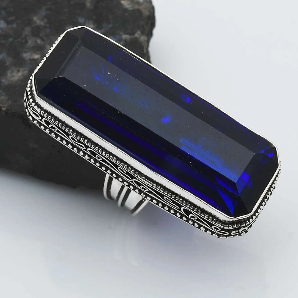 Anillo de piedras preciosas de tanzanita diseño antiguo joyería EE. UU. talla 7,25 cumpleaños, Navidad Foto 1 de 1