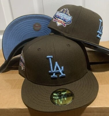 New Era Los Angeles Dodgers BROWN 59FIFTY Fitted Hat 40th Year Patch ICY BLUE UV - Image 1 of 4