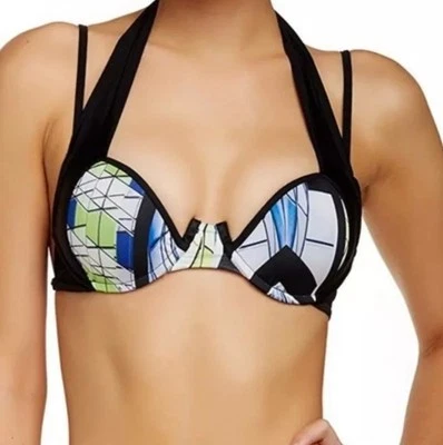 Top de bikini Beach Bunny traje de baño arquitectura negro azul blanco verde sujetador M Foto 1 de 3