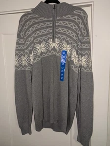 New Weatherproof Vintage Men's Graphic 1/4 Zip Sweater Gray Size Large Tall, LT - Picture 1 of 10