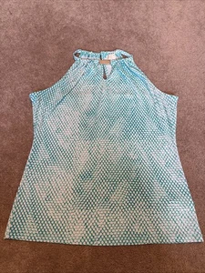 Michael Kors kleines ärmelloses Neckholder Shirt grün weiß Muster Schlüsselloch hinten - Bild 1 von 9