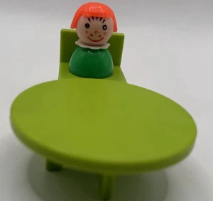 Vintage Fisher Price Little People Green Table Chair Red Haired Girl - Picture 1 of 10