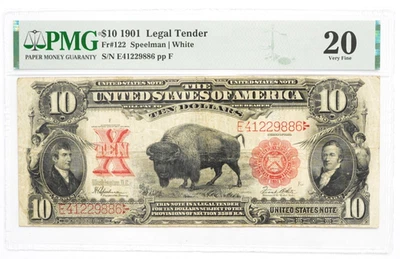 Billete Buffalo Speelman serie 1901 $10 licitación legal | blanco PMG 20 muy fino Foto 1 de 2