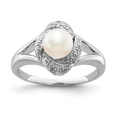 Sterling Silver Rhodium-plated Diamond & FW Cultured Pearl Ring Size 10 - Image 1 of 4