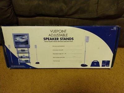 Sanus Vuepoint HTBS Adjustable Speaker Stands  - Silver With Black Base - NIB - Image 1 of 4