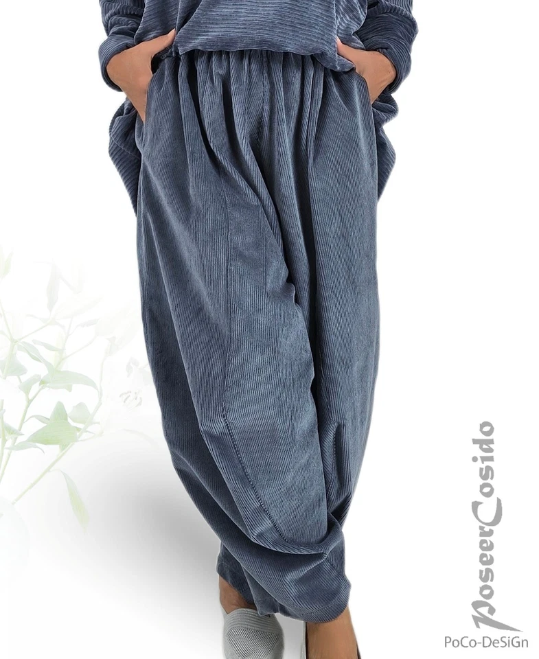 POCO-DESIGN BY POSEERCOSIDO LAGENLOOK Pantaloni a palloncino invernali in corda blu XL-XXL-XXXL 46 48 50 52 54 56