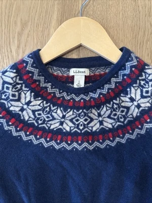 Suéter L.L.Bean Clásico 100% Cachemira Fair Isle Cuello Redondo en Azul Marino.  Talla S Foto 1 de 4