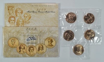 Juego de cinco medallas de bronce serie First Spouse 2009 Foto 1 de 4