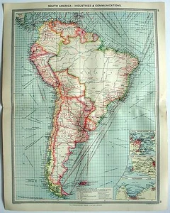 Original Map of South America: Industries & Communication c1907 by G Philip - Picture 1 of 3