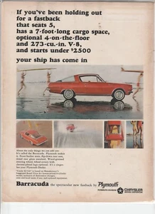 Anuncio original de la revista Plymouth Barracuda 1964 "Tu barco ha entrado" - Imagen 1 de 1
