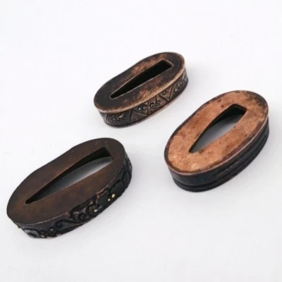 Antiguo Juego de 3 FUCHI Japonés - SAMURAI KATANA Fitting Art FCA011 Foto 1 de 4
