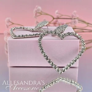 Kenneth Jay Lane Earrings Silver Tone Crystal Heart Earrings Valentines Day - Picture 1 of 3