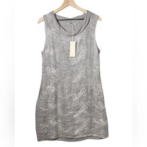 Lina Tomei 100% Linen Embroidered Gray Shift Sleeveless Dress L Made in Italy - Imagen 1 de 11