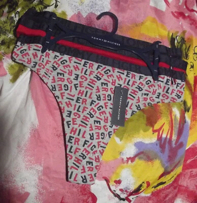 3 NUEVAS BRAGAS TOMMY HILFIGER R918831 755 LOGO CINTURA ALGODÓN TANGA XL Foto 1 de 2