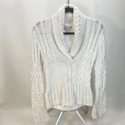 City DKNY Sweater Ivory CableKnit Long Sleeve Size Small Acrylic & Cotton #1495. - Image 1 of 4
