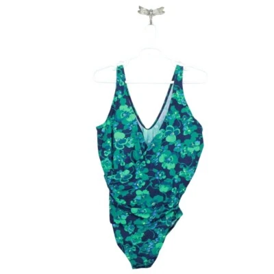 LL Bean Women's Shaping Swimwear Tanksuit Green Floral Print Size 26W Plus - Image 1 of 4