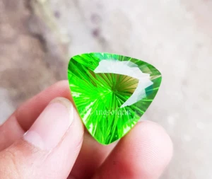 28.60 Ct Topaz Green Bluish Trillion Shape Loose Facet Gemstone - Picture 1 of 6