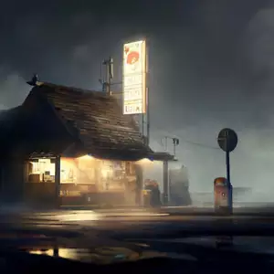 Gas Station at Night Digital Painting I Art Print - 12 x 18 inches - Picture 1 of 1