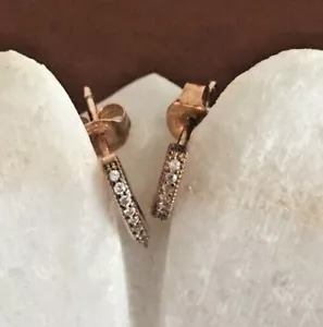 Sterling Silver 925 Rose gold plated Half Hoop CZ stud Earrings - Picture 1 of 3
