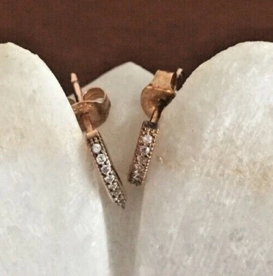 Sterling Silver 925 Rose gold plated Half Hoop CZ stud Earrings - Image 1 of 3