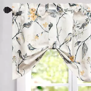 Tie up Valances for Kitchen Windows, Gray Birds and Floral Print Valance Curtain - Picture 1 of 8
