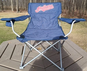 Indians Script Front /Chief Wahoo on Back Tailgate Quad Folding Chair Cup Holder - Picture 1 of 16