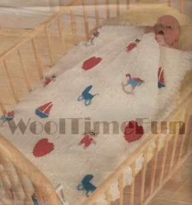 Knitting Pattern Baby Blanket/Cot Cover/Afghan. Teddy/Boat/Horse/Heart/Pram. - Picture 1 of 1