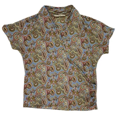 Blusa feminina Etro azul multi paisley manga curta gola V tamanho IT 42/US 6 - Imagem 1 de 4