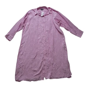 NWT J. Crew Shirt Dress Women's 2X Pink Midi Crinkle Button Up Lagenlook FLAW - Picture 1 of 12