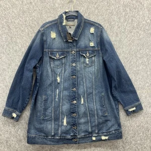 NEW Torrid 3 Longline Denim Jacket Womens Plus 3X Blue Medium Wash Distressed - Picture 1 of 8