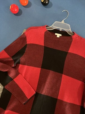 Suéter Jill Tejido Top Talla M Rojo/Negro Cuadros Medianos Largo Túnica Clásica Foto 1 de 4