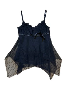 Y2K Black Fairycore Dark Romantico Asimmetrico Babydoll Cami Top S - Foto 1 di 6